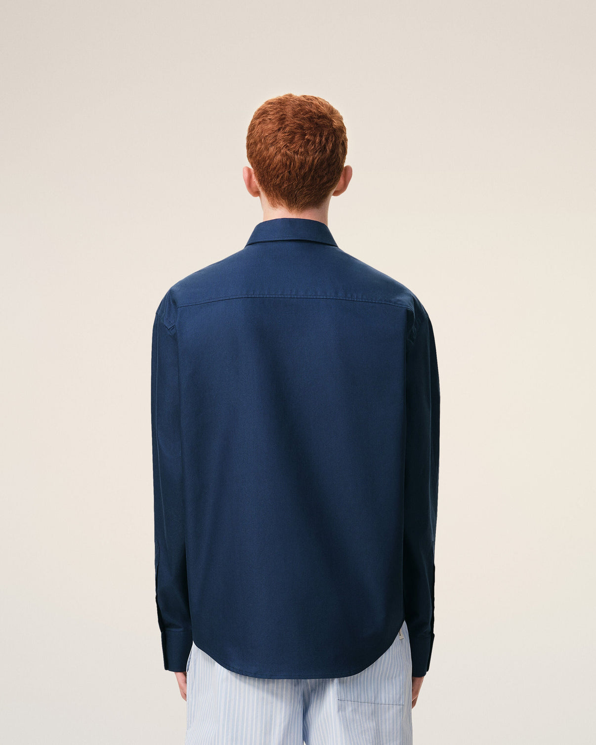 Blue Cotton Boxy Embroidered Shirt