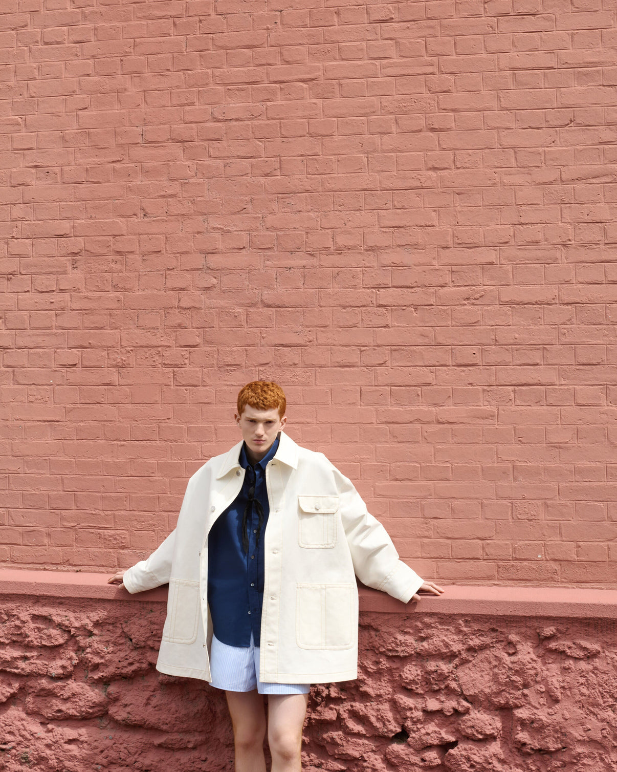 Blue Cotton Boxy Embroidered Shirt