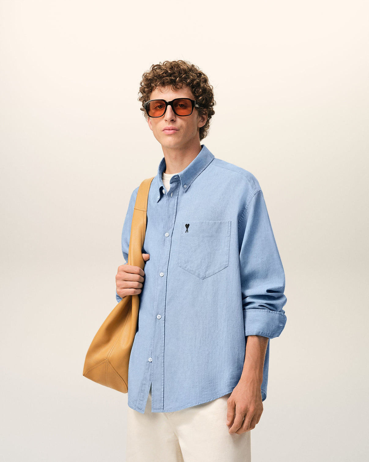 Blue Cotton Boxy Embroidered Shirt