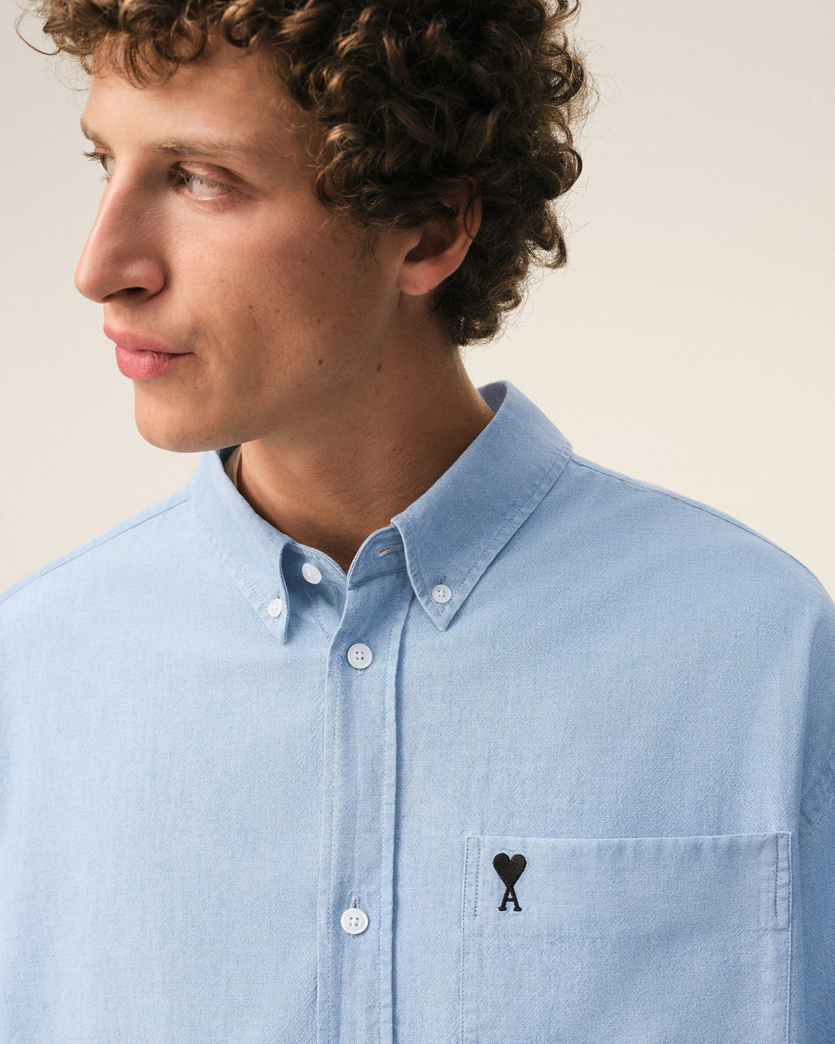 Blue Cotton Boxy Embroidered Shirt