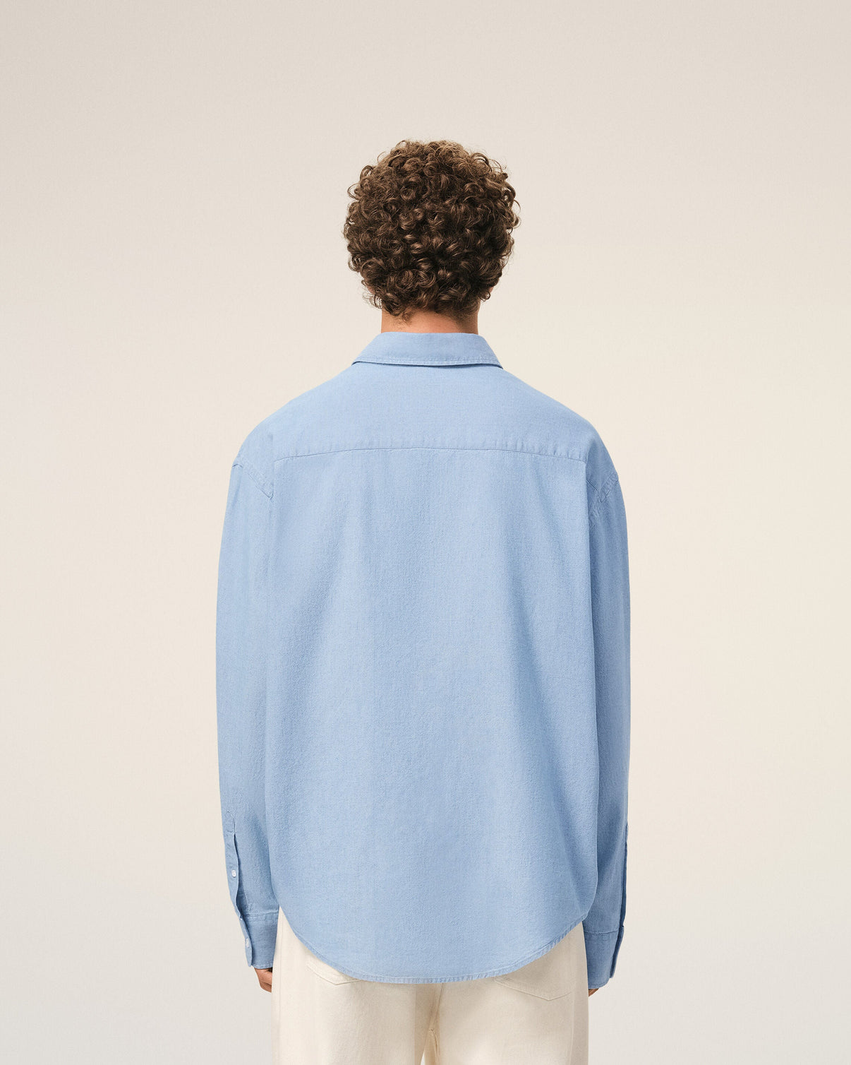 Blue Cotton Boxy Embroidered Shirt