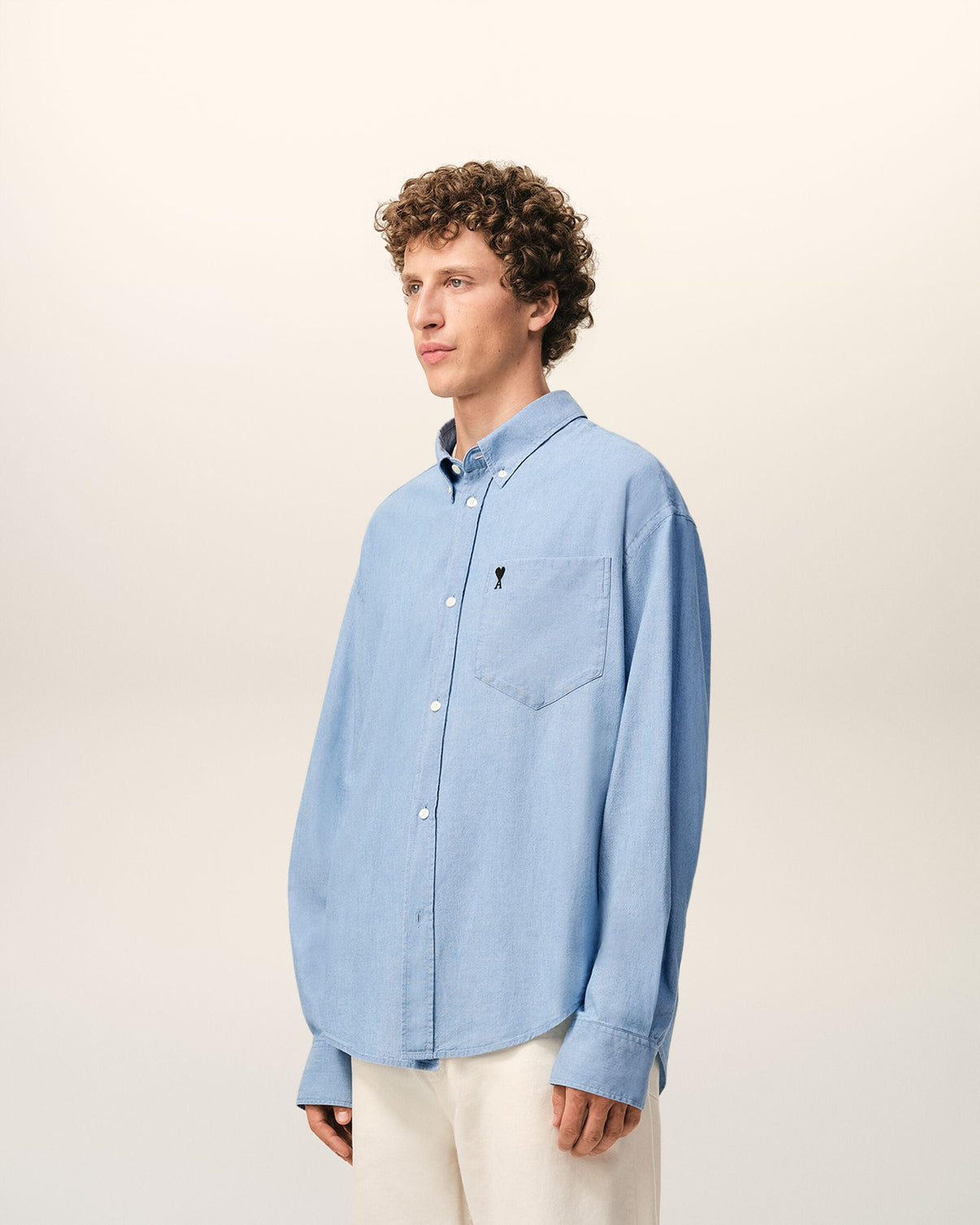 Blue Cotton Boxy Embroidered Shirt