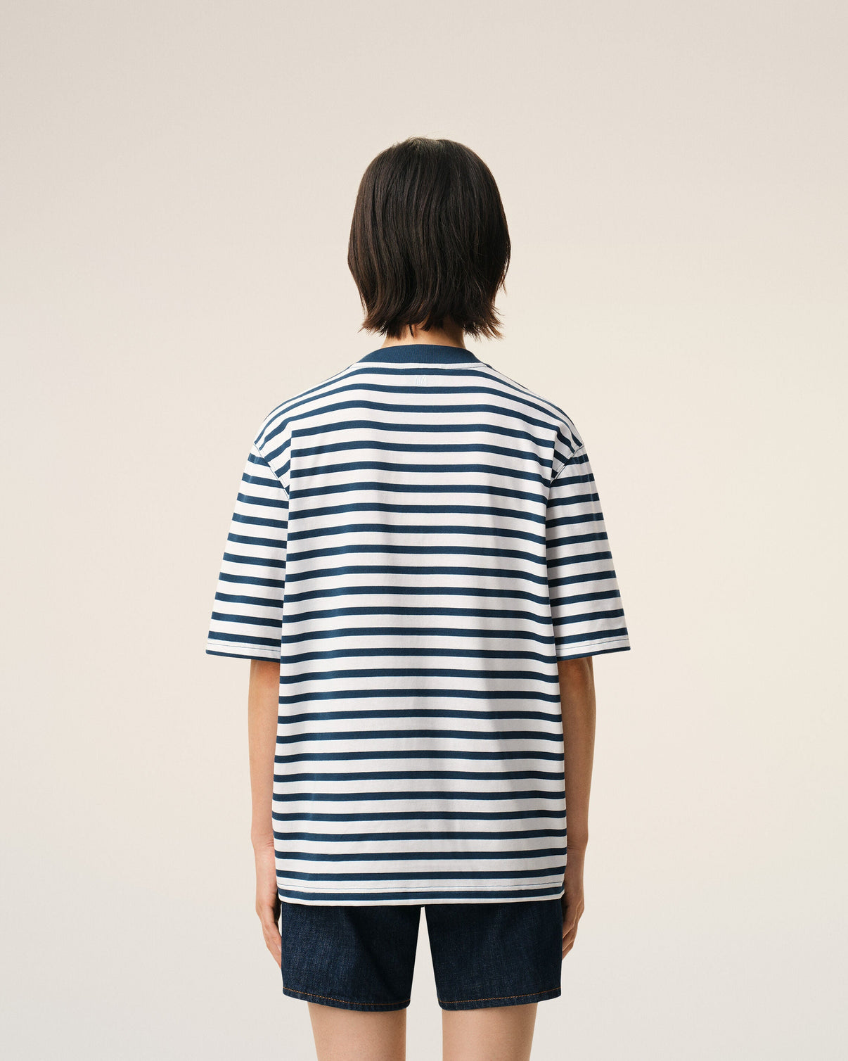 Blue Cotton Boxy Fit Mariniere T-shirt