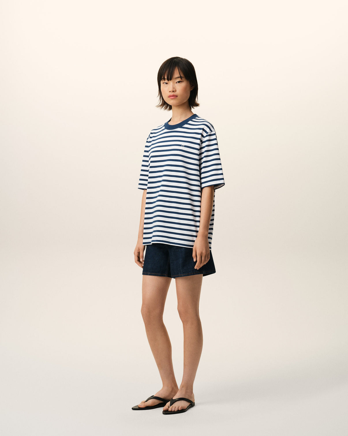 Blue Cotton Boxy Fit Mariniere T-shirt