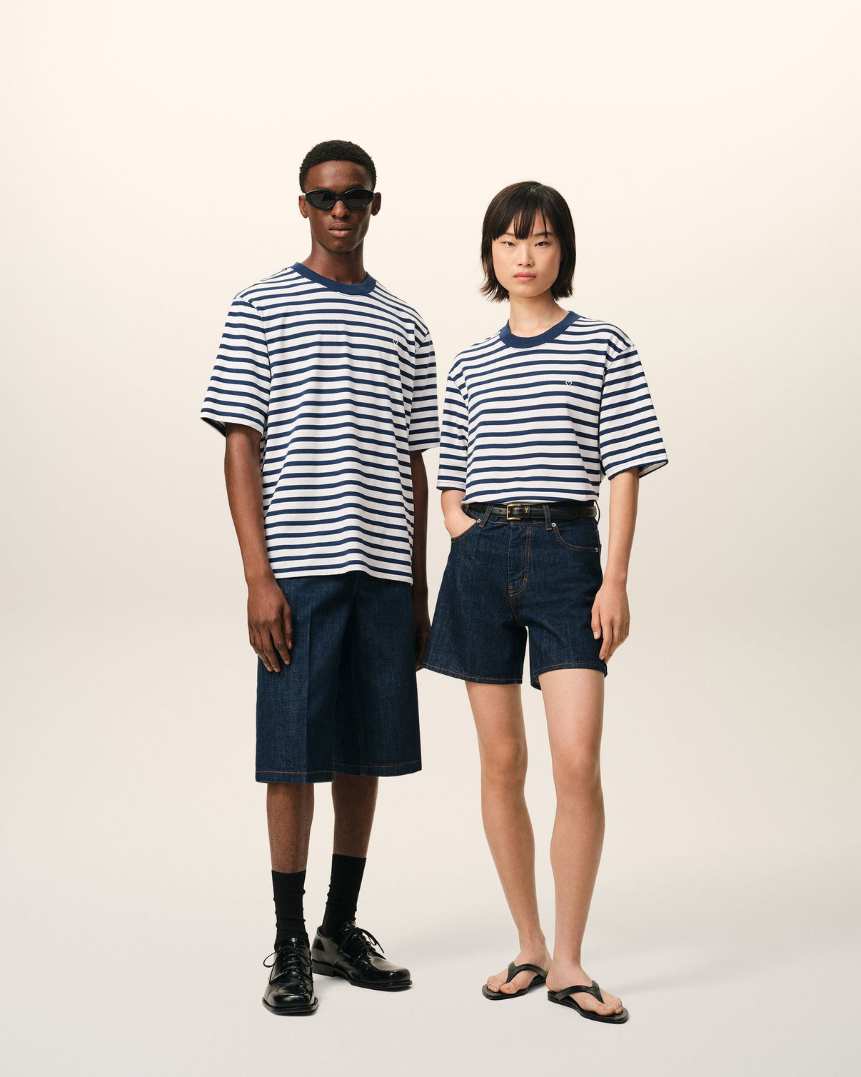 Blue Cotton Boxy Fit Mariniere T-shirt