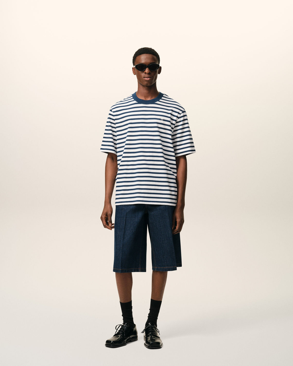 Blue Cotton Boxy Fit Mariniere T-shirt