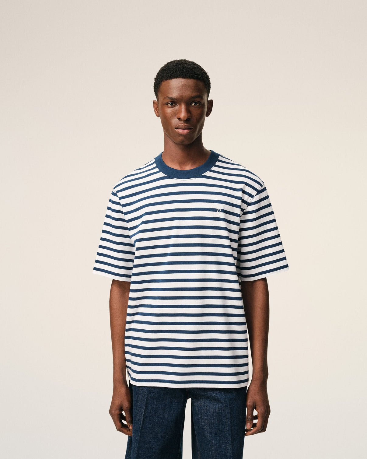 Blue Cotton Boxy Fit Mariniere T-shirt