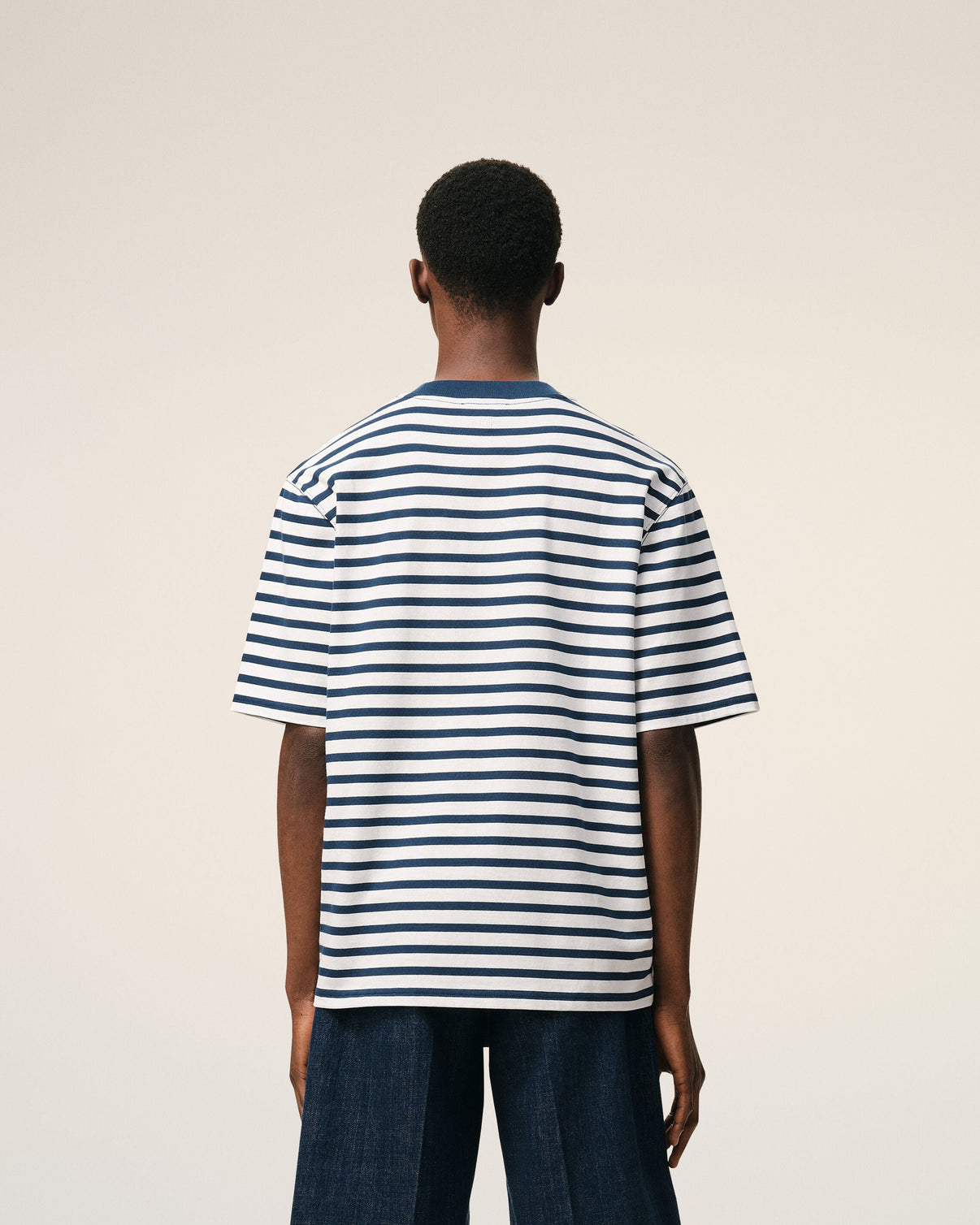 Blue Cotton Boxy Fit Mariniere T-shirt