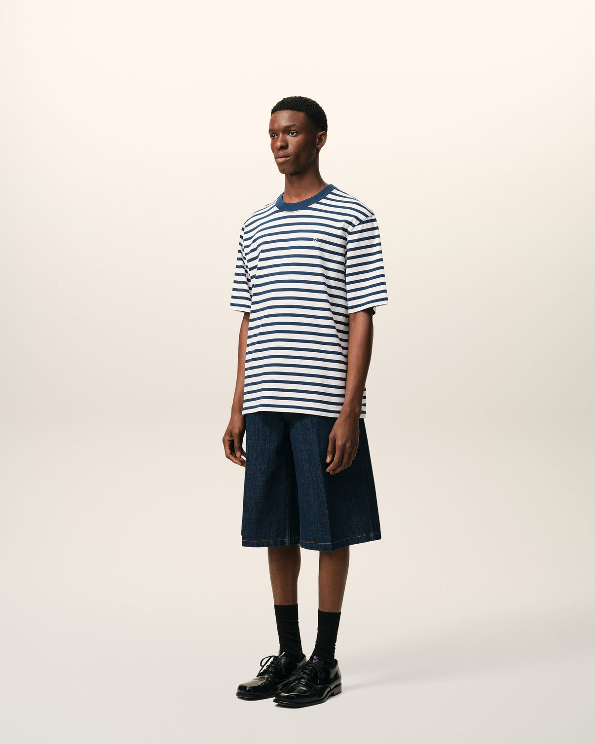 Blue Cotton Boxy Fit Mariniere T-shirt