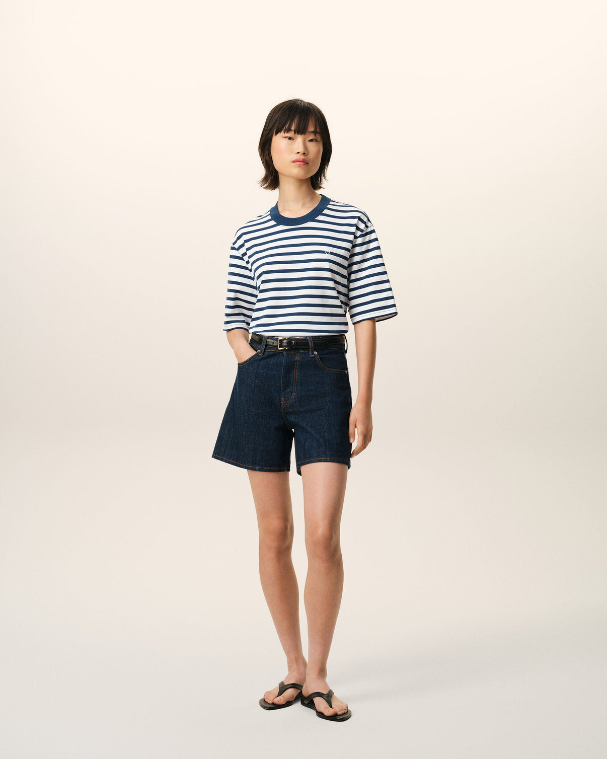 Blue Cotton Boxy Fit Mariniere T-shirt