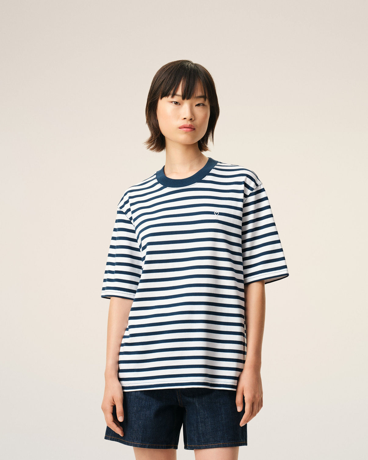 Blue Cotton Boxy Fit Mariniere T-shirt