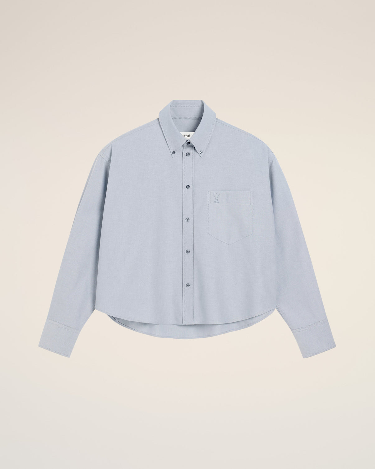Blue Cotton Button-Down Cropped Oversized Shirt