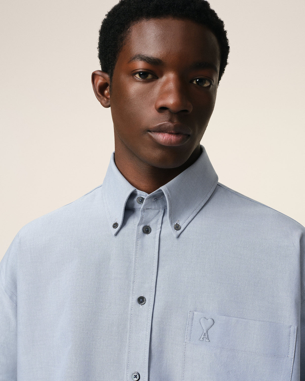 Blue Cotton Button-Down Cropped Oversized Shirt
