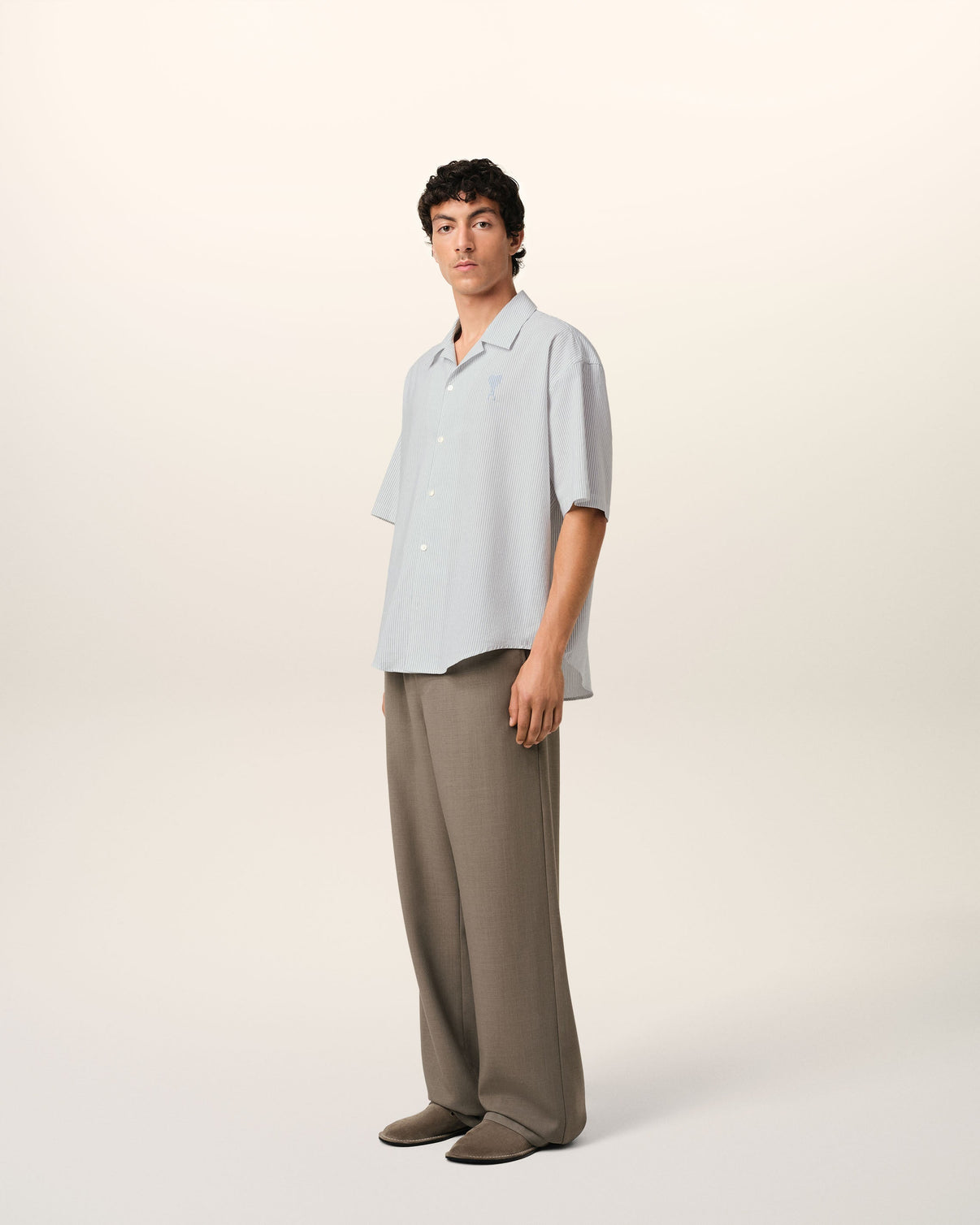 Blue Cotton Camp Collar Short Sleeves Shirt