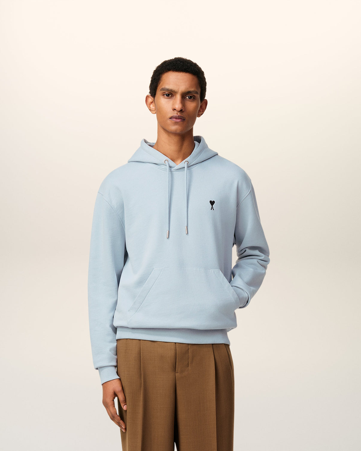 Blue Cotton Contrasted Hoodie