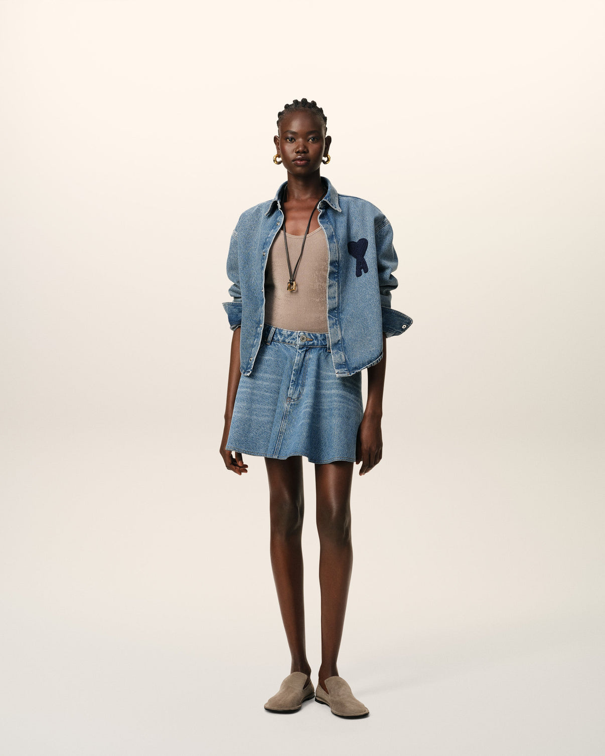 Blue Cotton Cropped Shirt
