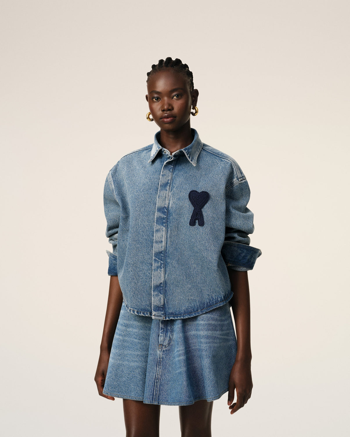 Blue Cotton Cropped Shirt