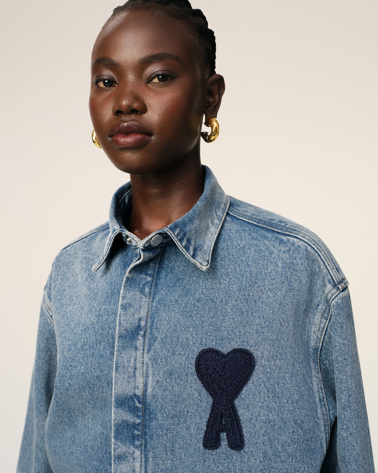 Blue Cotton Cropped Shirt