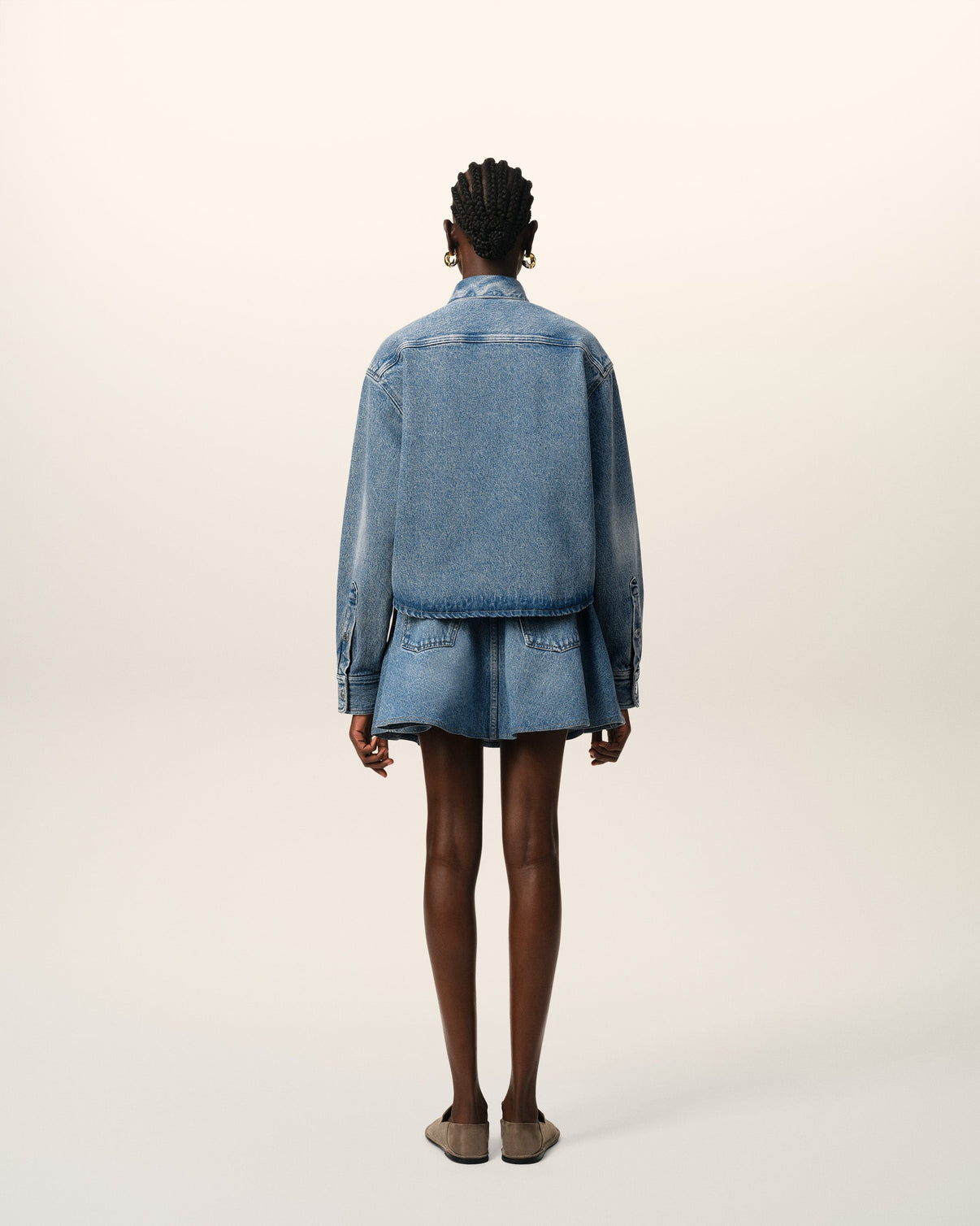 Blue Cotton Cropped Shirt