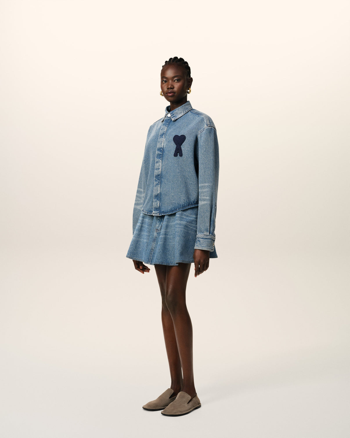 Blue Cotton Cropped Shirt