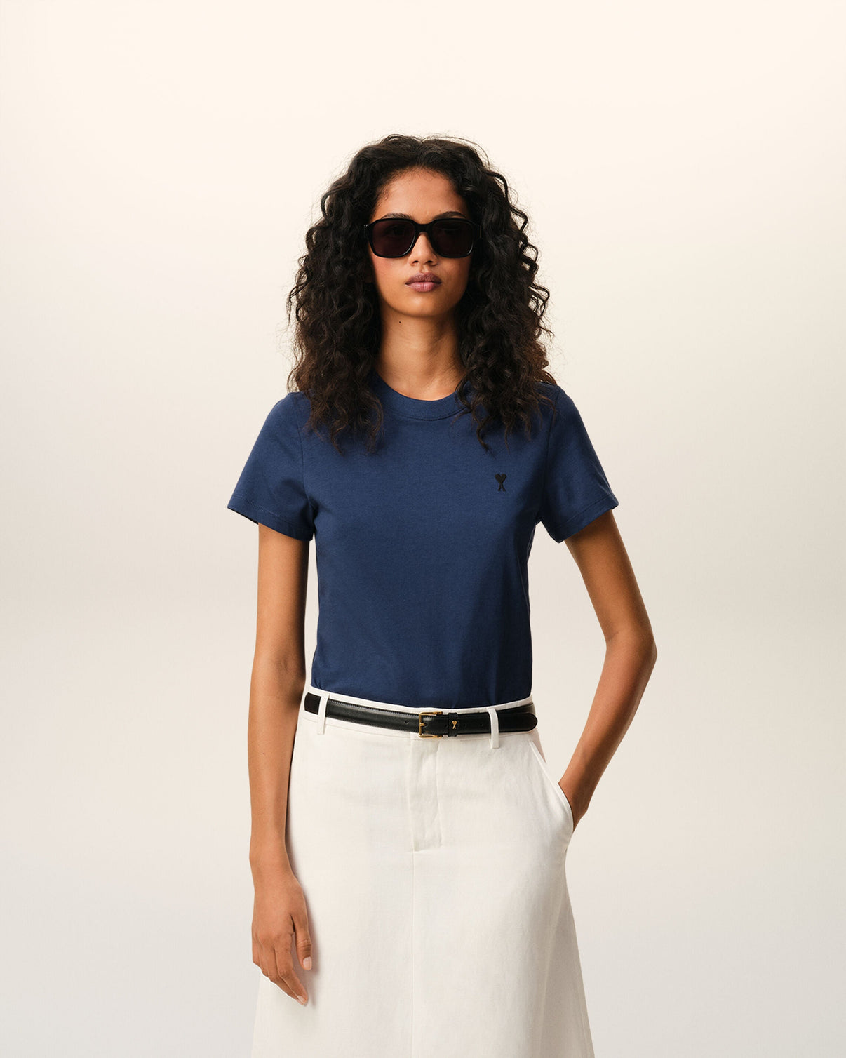 Blue Cotton Cropped T-shirt