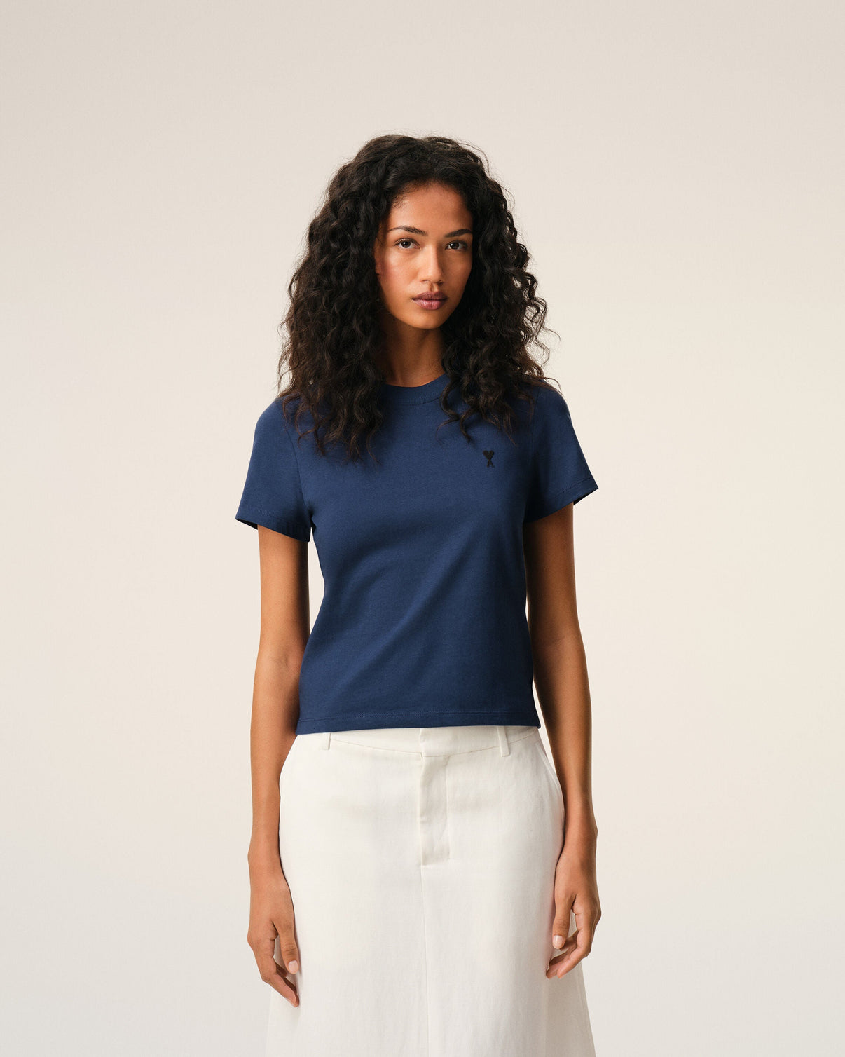Blue Cotton Cropped T-shirt