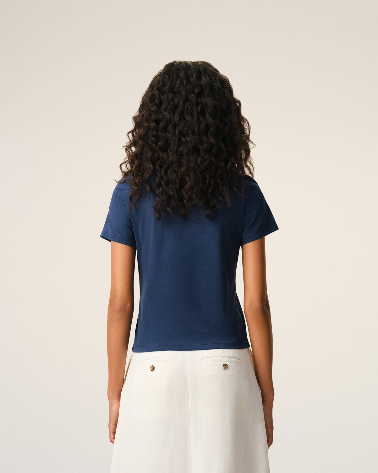 Blue Cotton Cropped T-shirt