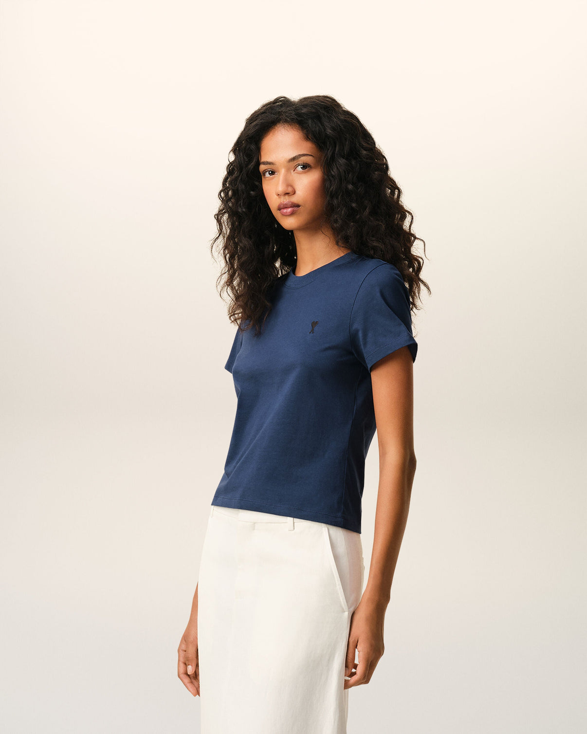 Blue Cotton Cropped T-shirt