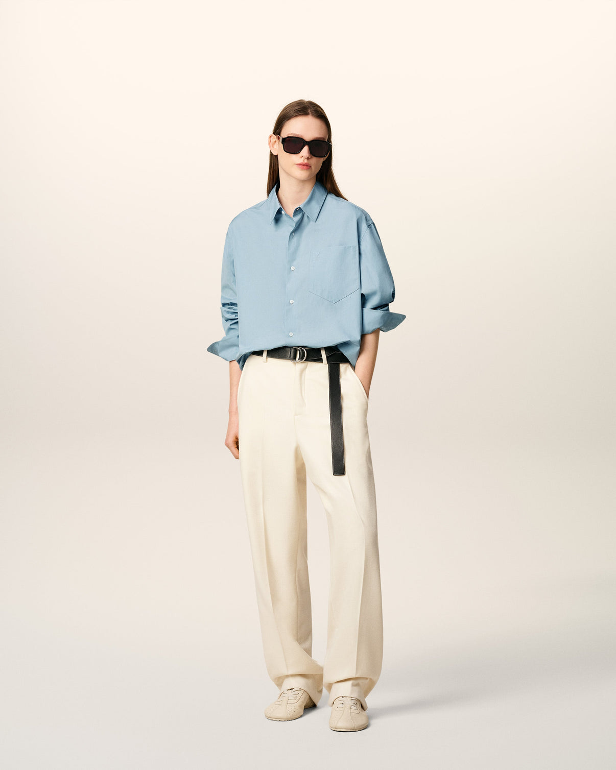 Blue Cotton Embossed Boxy Shirt