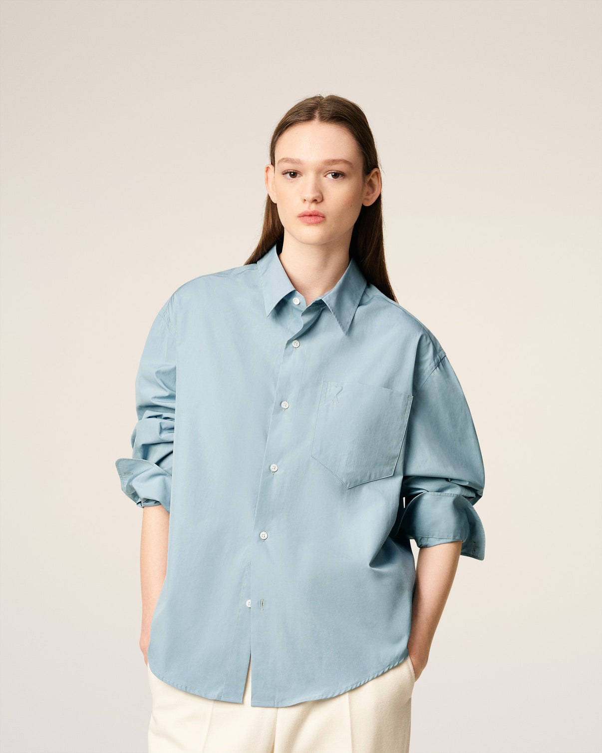 Blue Cotton Embossed Boxy Shirt