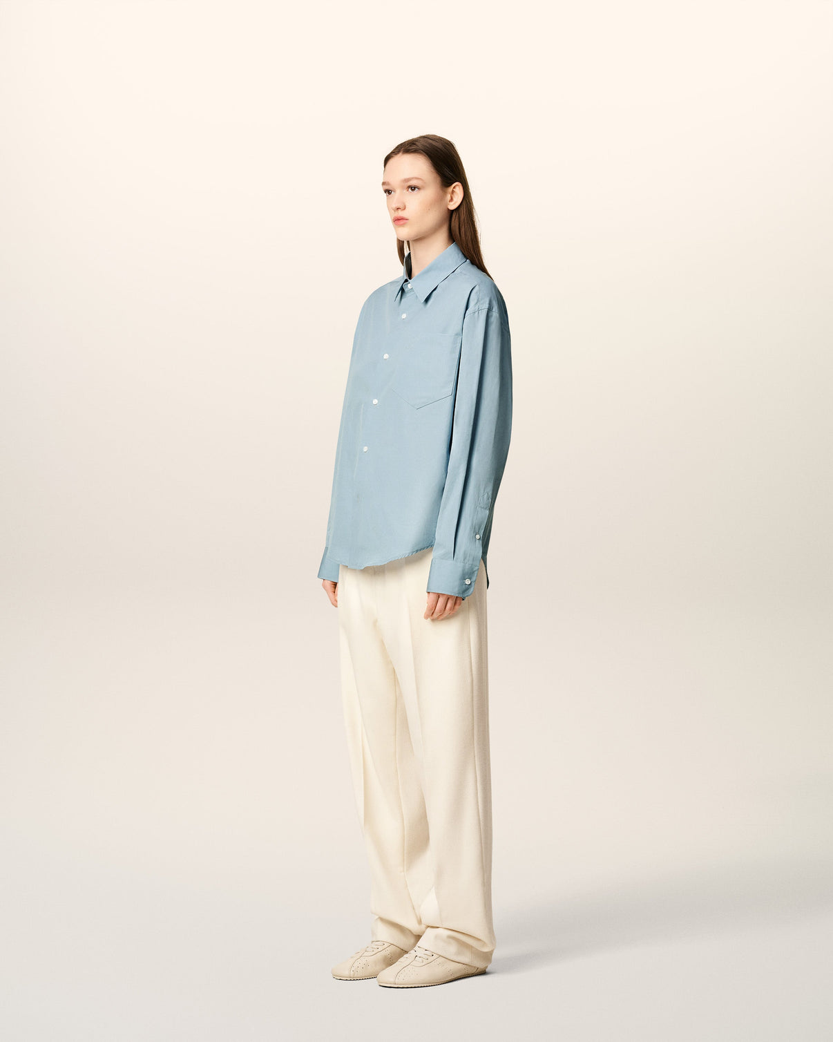 Blue Cotton Embossed Boxy Shirt
