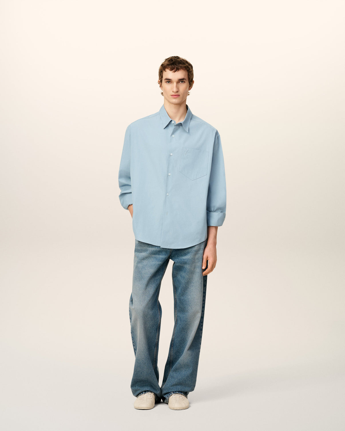Blue Cotton Embossed Boxy Shirt