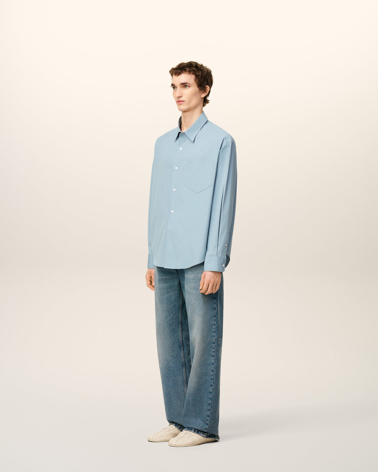 Blue Cotton Embossed Boxy Shirt