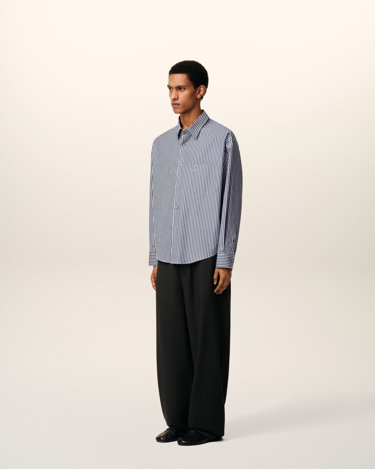 Blue Cotton Embossed Striped Boxy Shirt