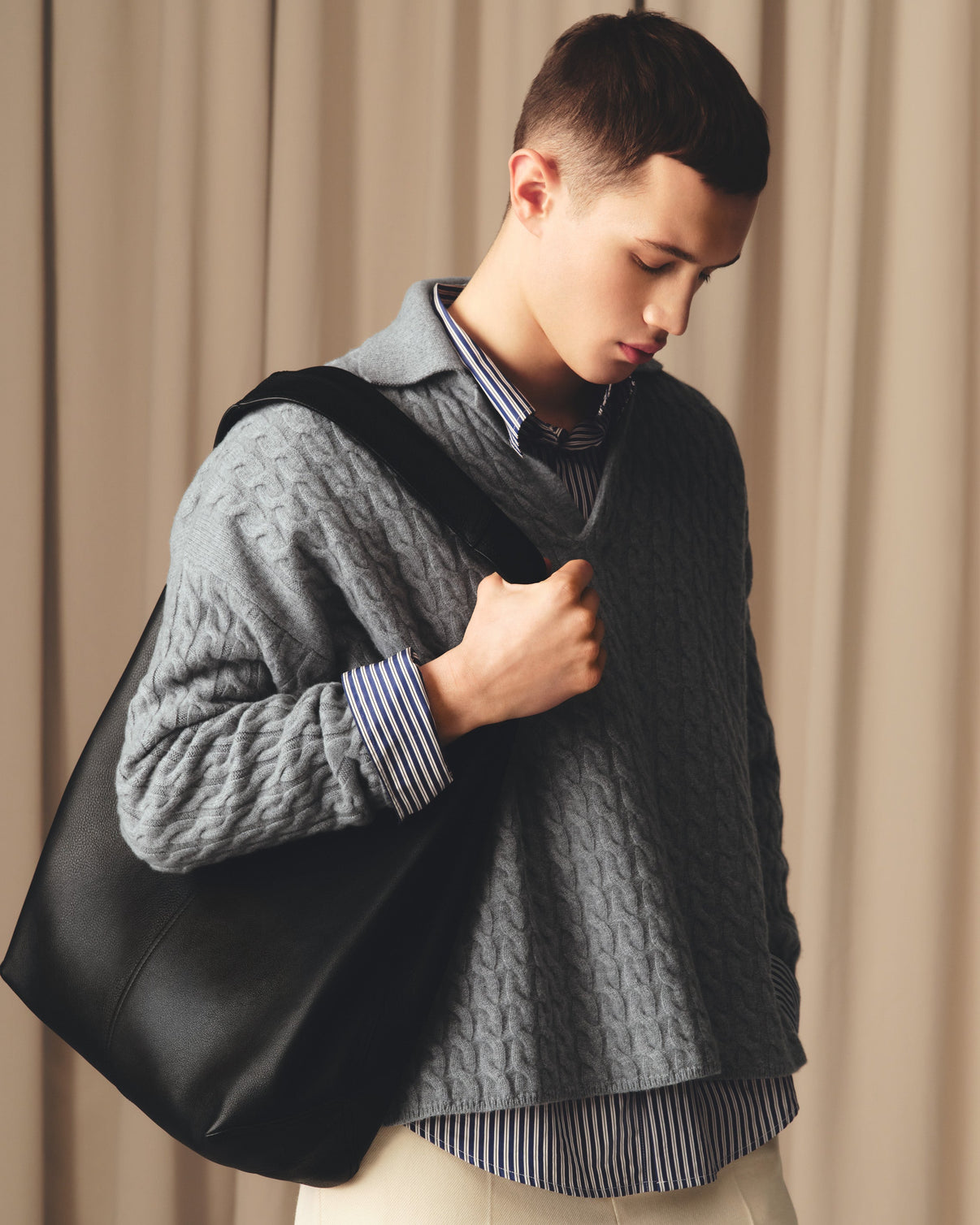 Blue Cotton Embossed Striped Boxy Shirt