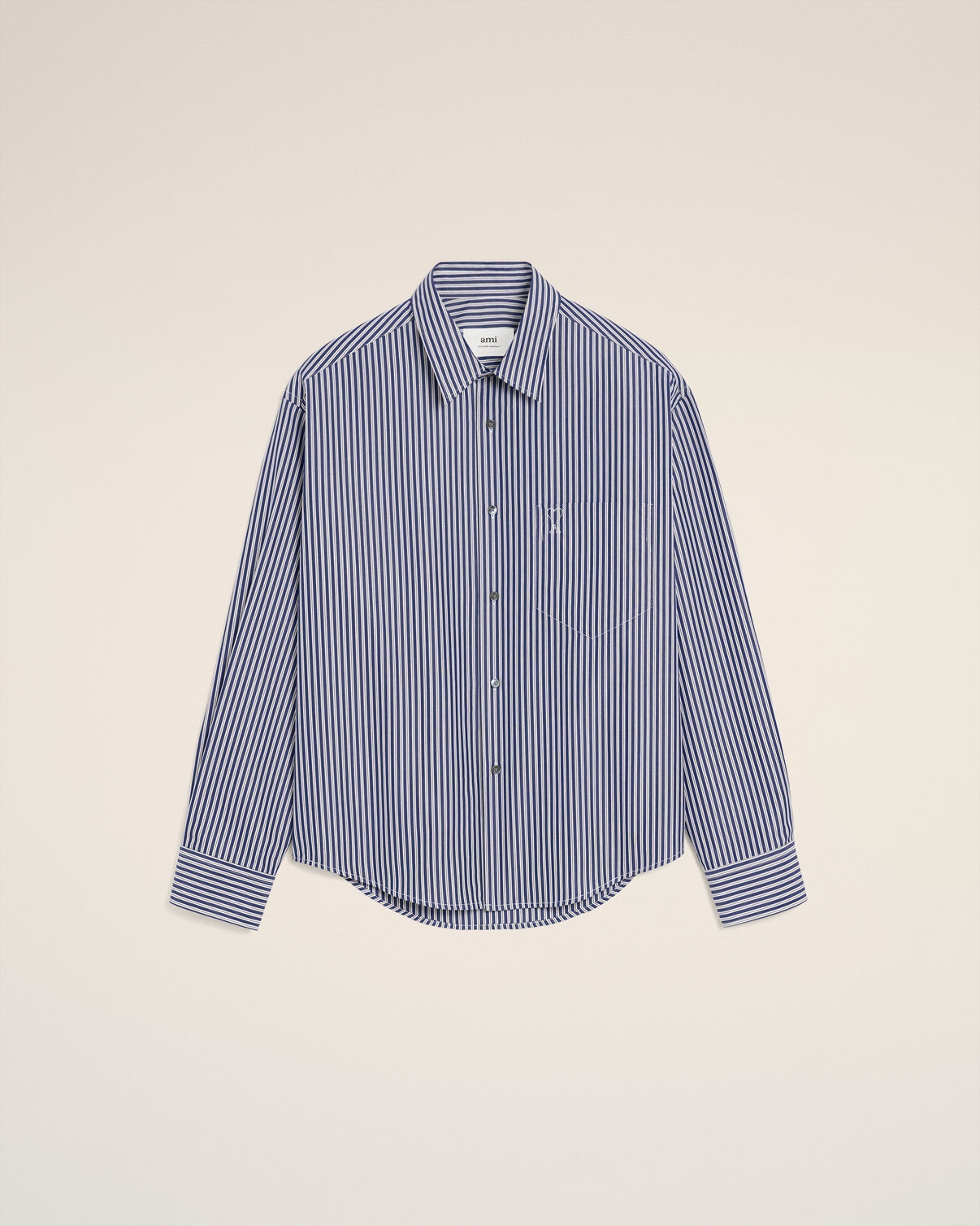 Blue Cotton Embossed Striped Boxy Shirt