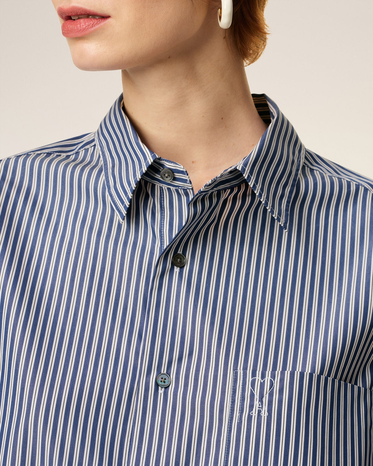 Blue Cotton Embossed Striped Boxy Shirt