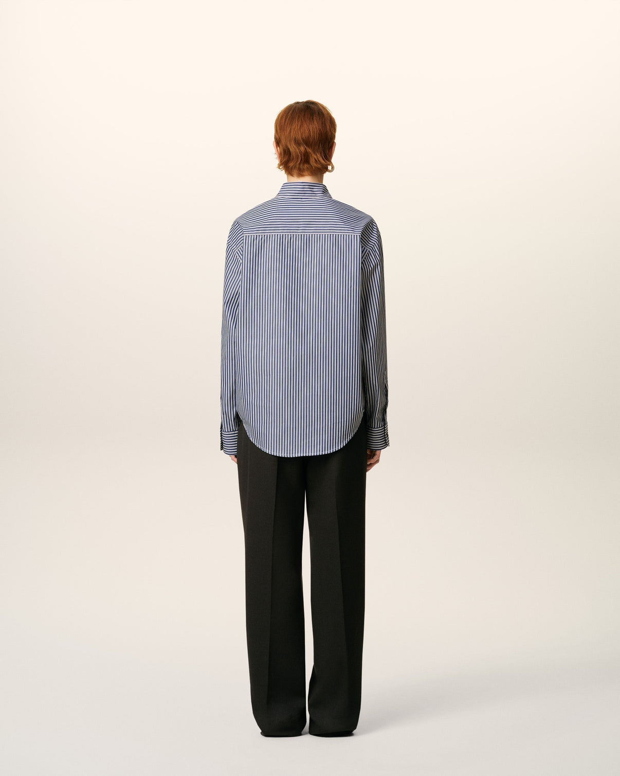 Blue Cotton Embossed Striped Boxy Shirt