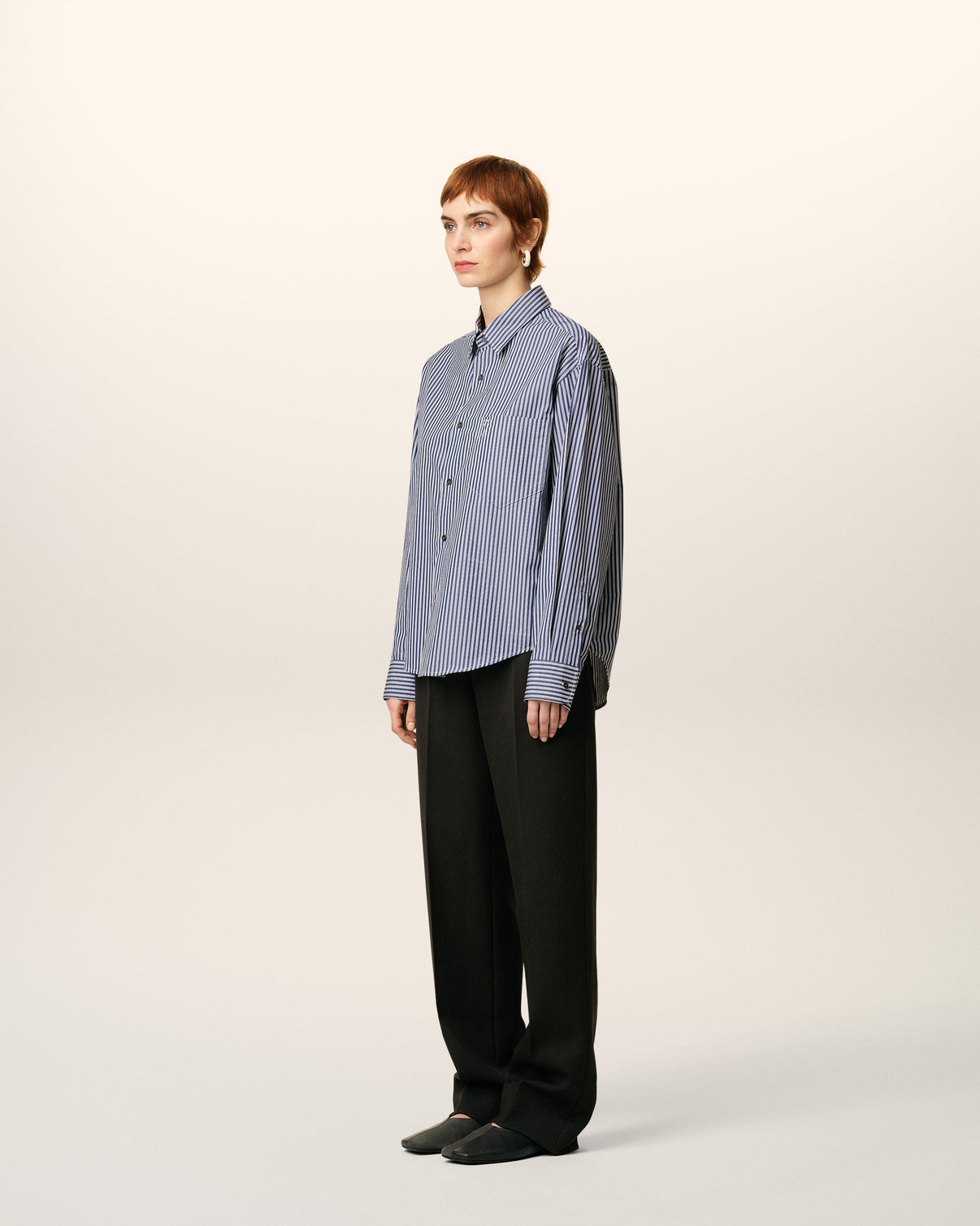 Blue Cotton Embossed Striped Boxy Shirt