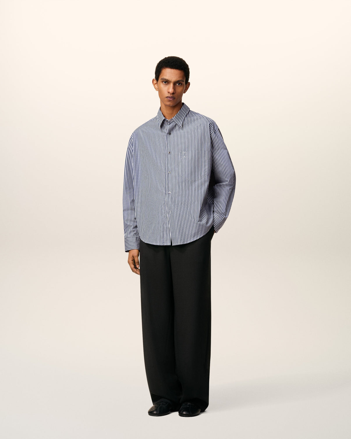 Blue Cotton Embossed Striped Boxy Shirt