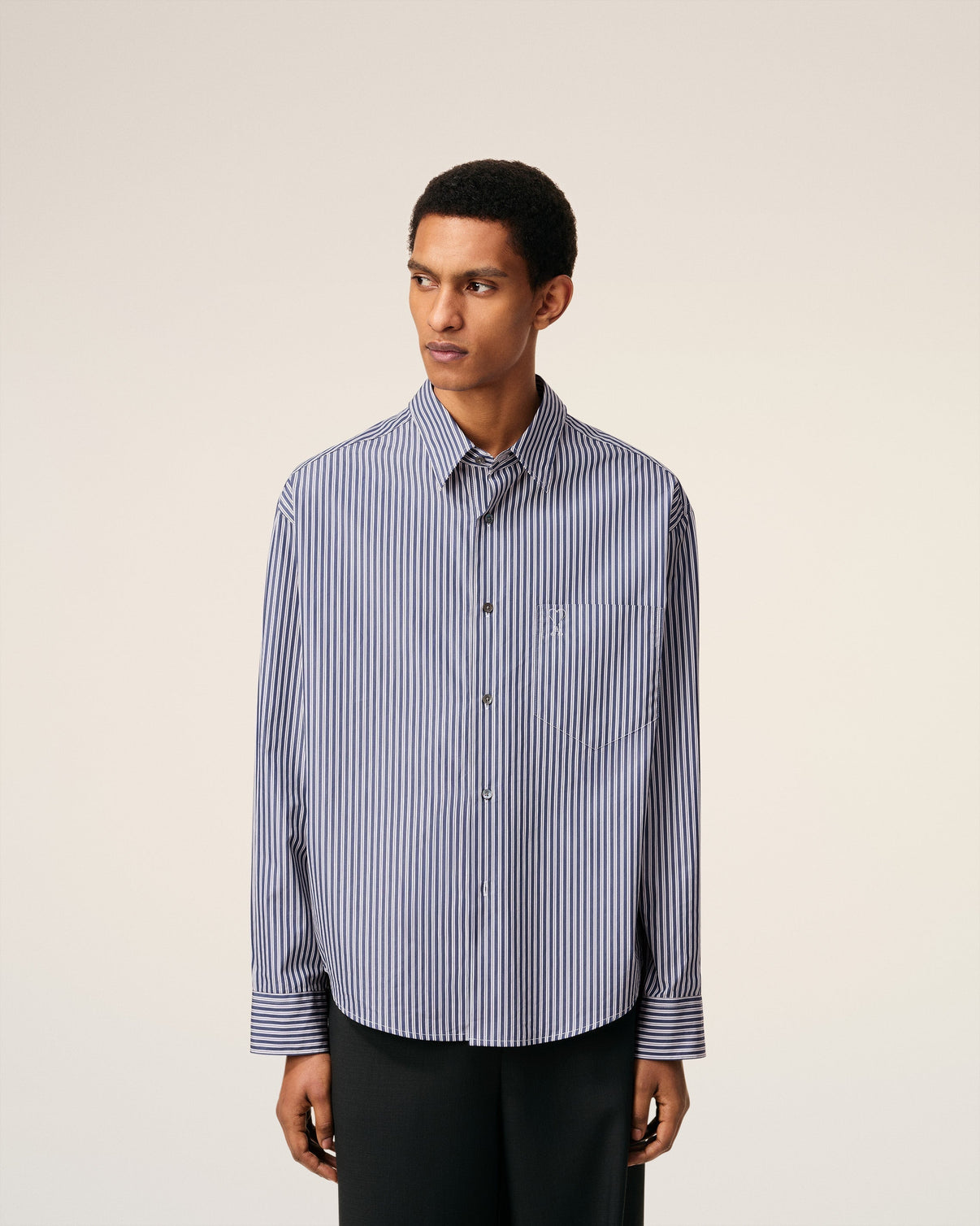 Blue Cotton Embossed Striped Boxy Shirt
