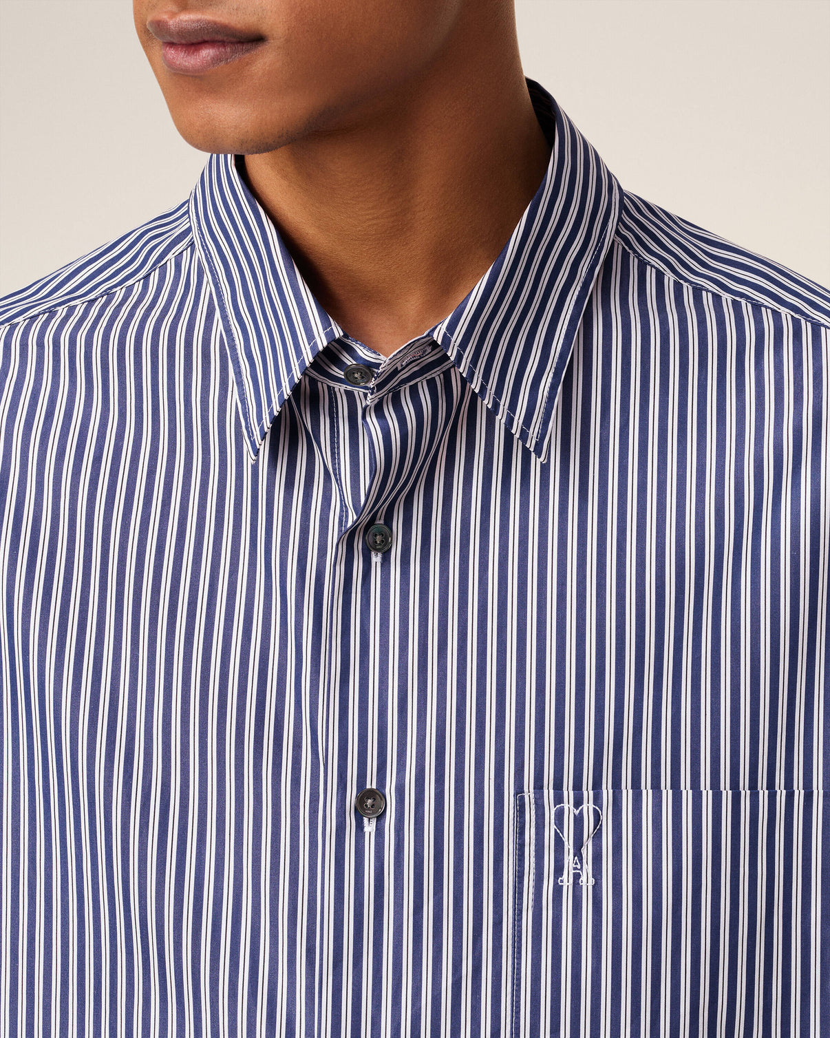 Blue Cotton Embossed Striped Boxy Shirt