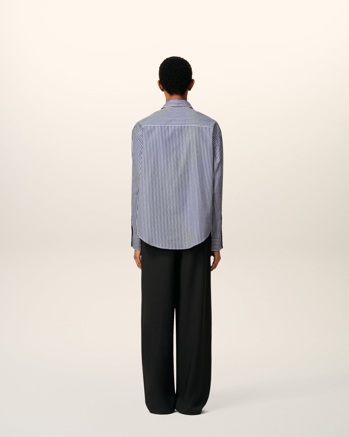 Blue Cotton Embossed Striped Boxy Shirt