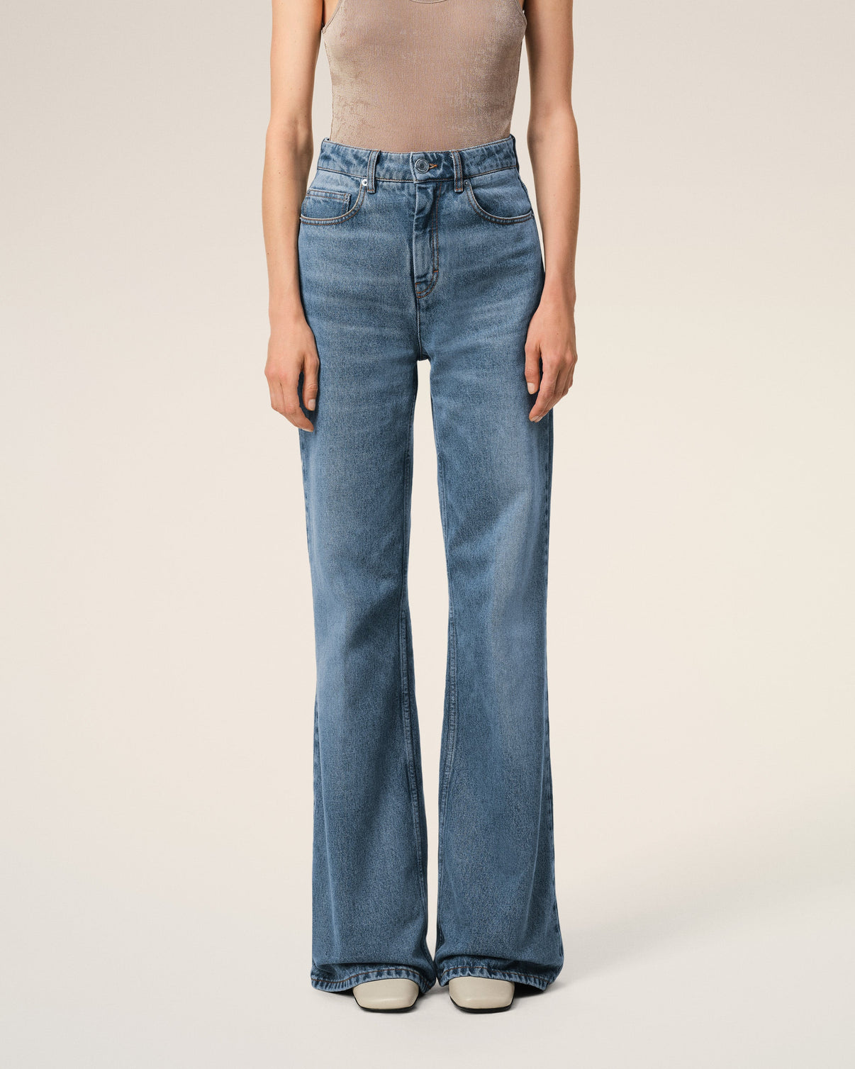 Blue Cotton Flare Fit Jeans