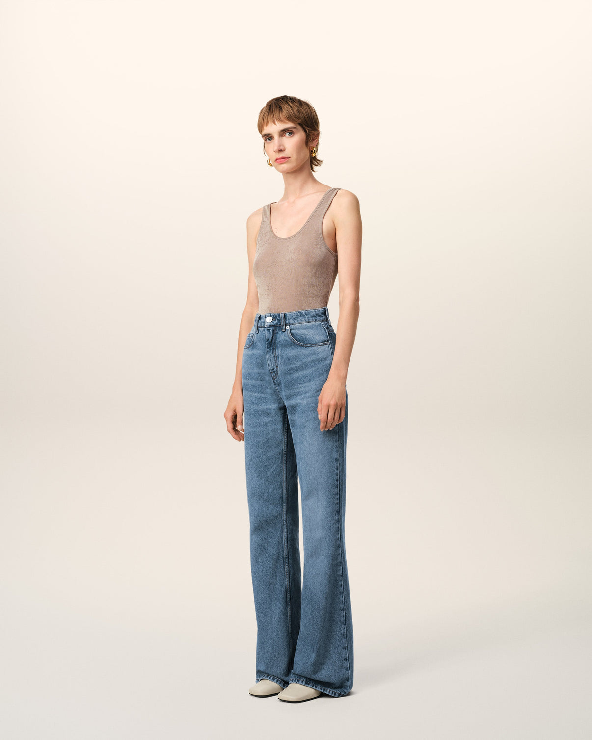Blue Cotton Flare Fit Jeans