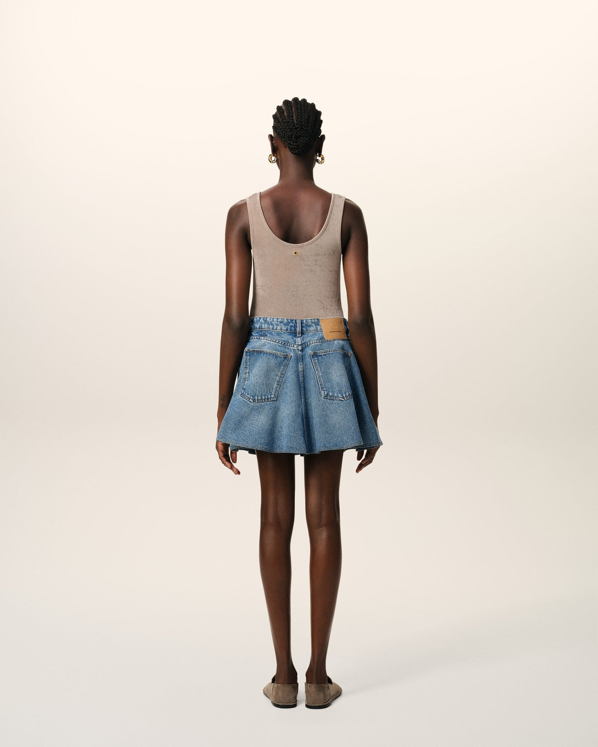 Blue Cotton Flare Mini Skirt