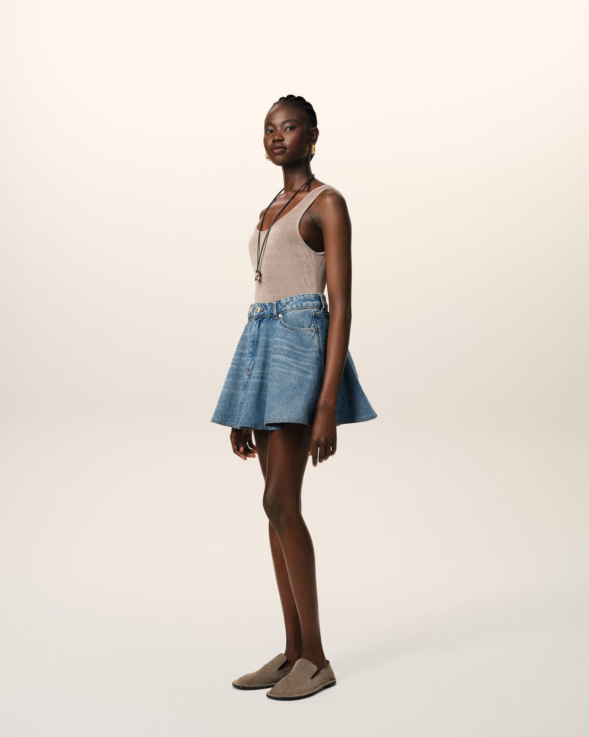 Blue Cotton Flare Mini Skirt