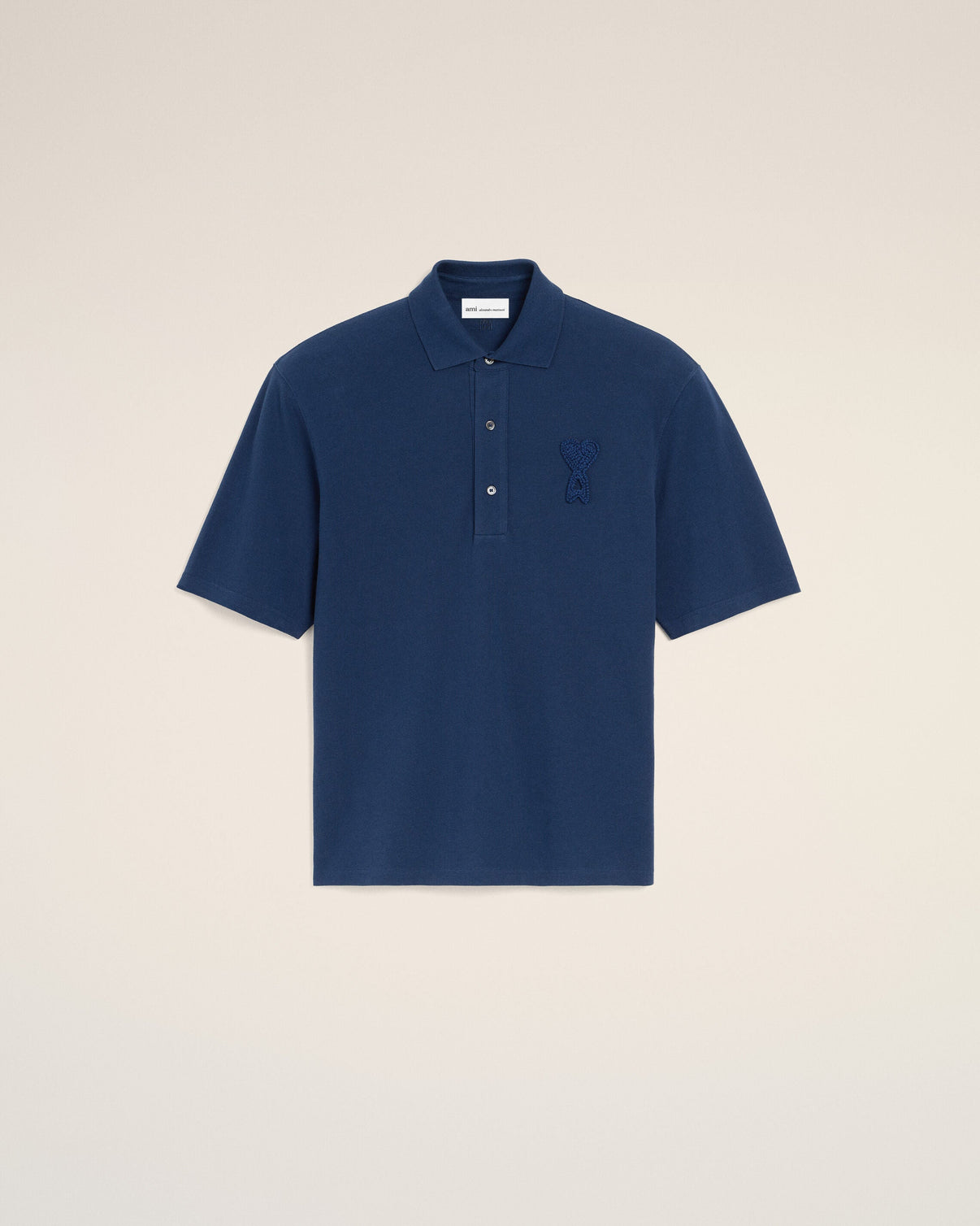 Blue Cotton Knitted Patch Polo