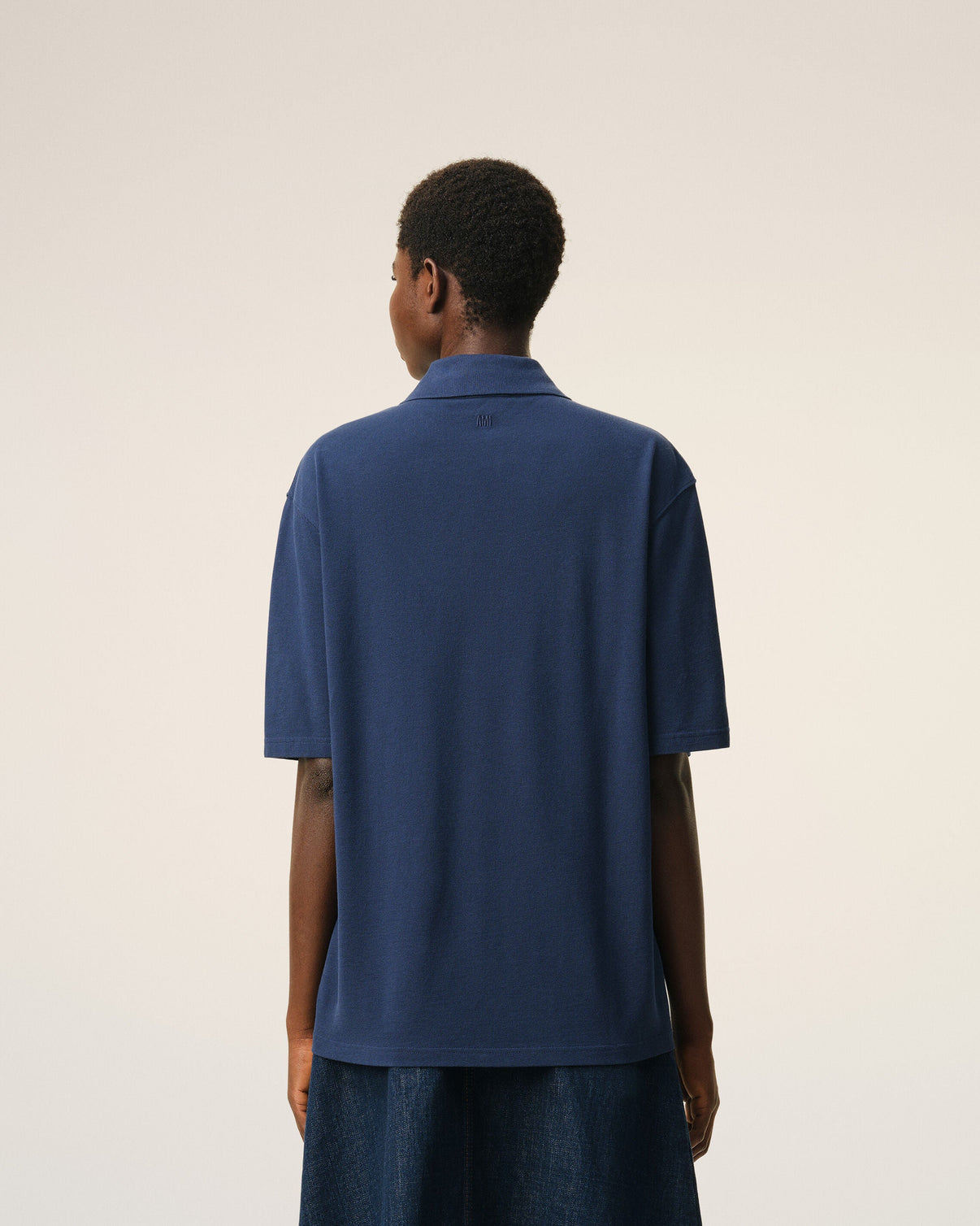 Blue Cotton Knitted Patch Polo