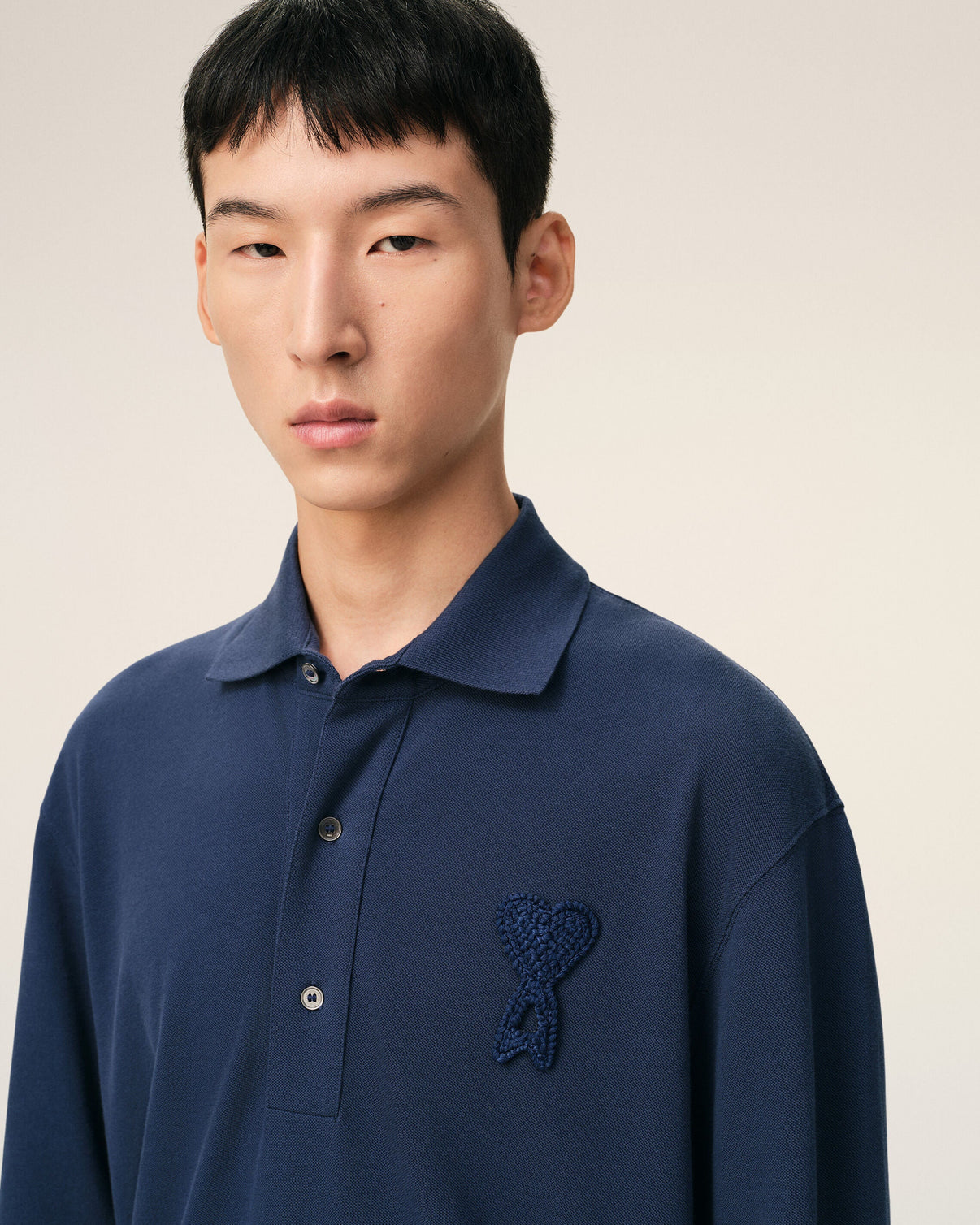 Blue Cotton Knitted Patch Polo